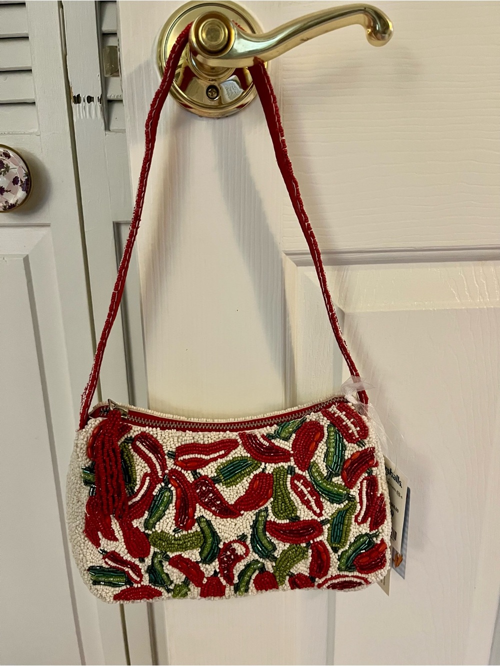 Beaded Chili Pepper Shoulder Bag - Red & Green